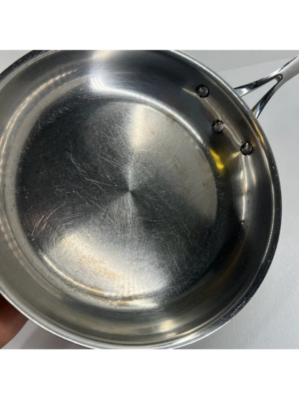 Dacor Hot Dots Stainless Steel Frying Pan Long Handle 10 in Skillet Round Silver